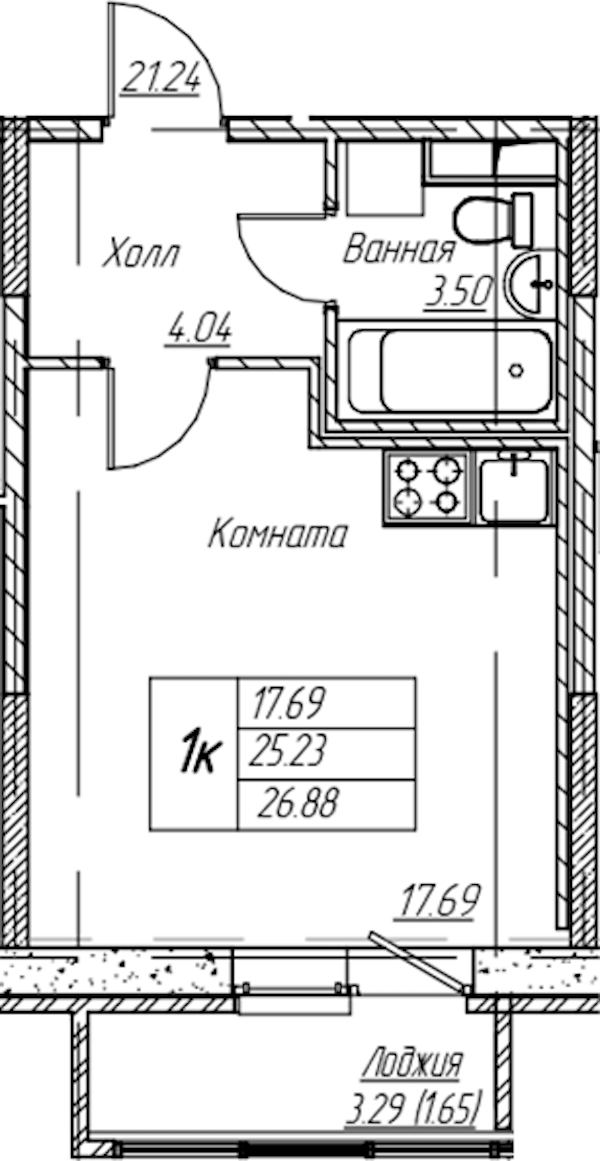 Квартира студия 26.88 м², 2/22 эт., ЖК «Парк-квартал Юнтолово»